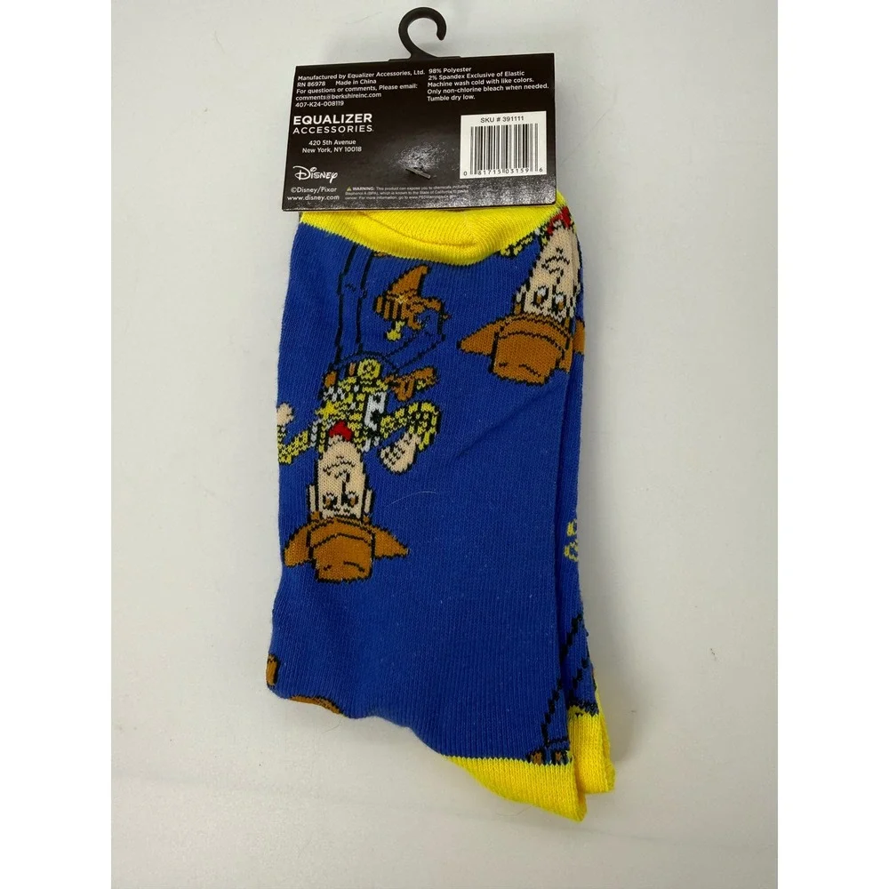 Disney Pixar‎ Toy Story Woody Crew Socks Mens Size 9-13 Blue Yellow Cowboy